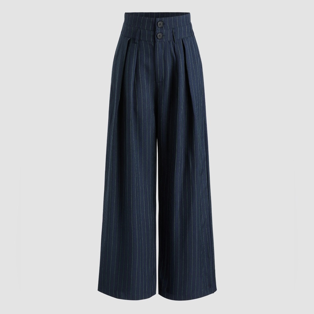 Navy Blue High-Waisted Wide-Leg Pants